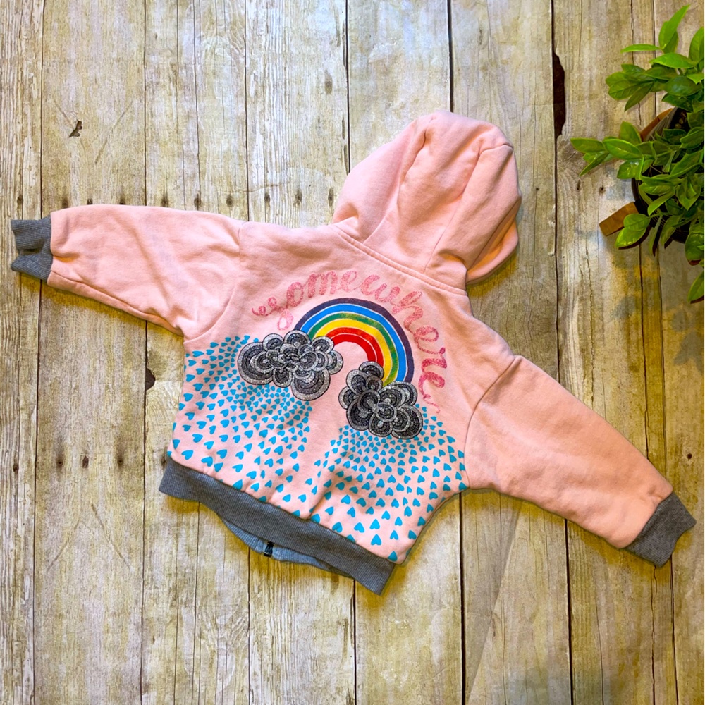Little Wings by Paper Wings Somewhere Rainbow Deer Reversible zip hoodie size 2T